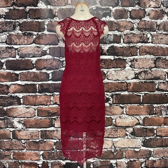 Intimately Free People Lace Midi Dress Sheath Sleeveless Maroon Red Size Medium - Picture 11 of 16